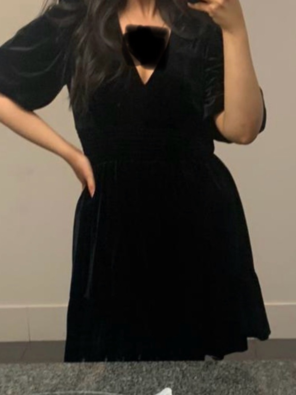 ANTONIO MELANI Black Velvet V-Neck Midi Dress